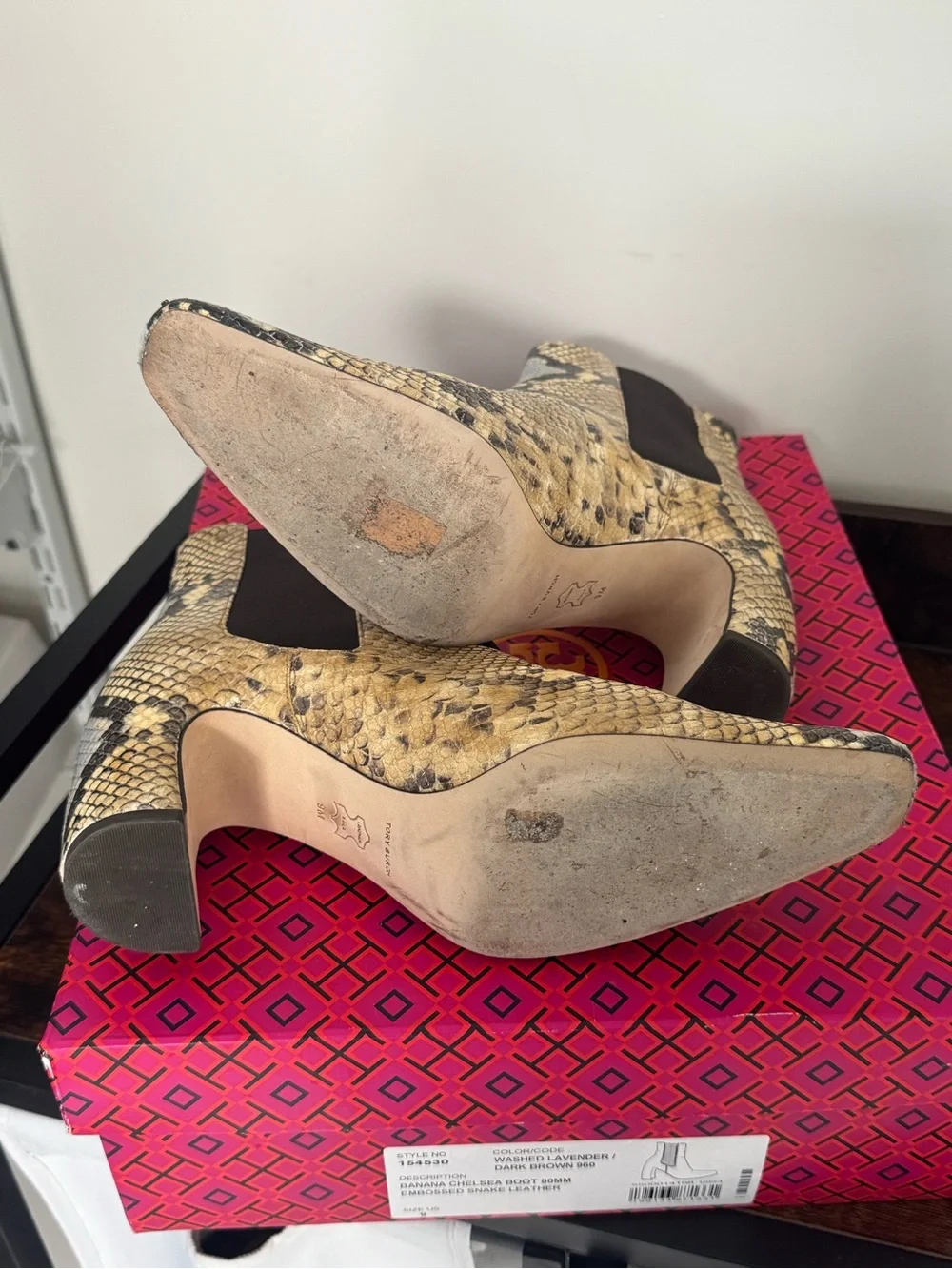 Tory Burch Snake-Print Chelsea Ankle Boots in Black and Beige